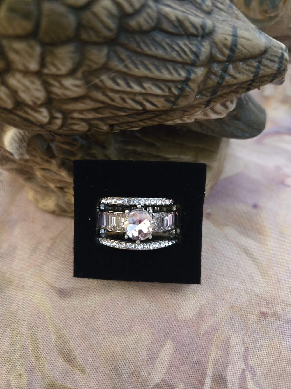Crystal Accent Silver-Tone Women's Ring - Sparkling Pink Center